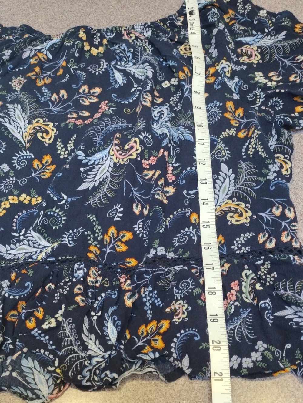 Democracy Navy Floral Smocked Peasant Blouse - Picture 5 of 8